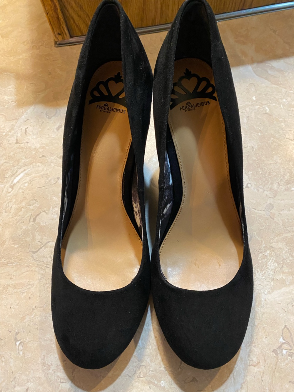 Fergalicious Black Suede Round-Toe Wedges
